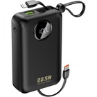 Батарея універсальна Dudao 20000mAh K14+ 22.5W, PD, QC, USB-A, USB-C(In/Out), with built-in USB-C/Lightning cables, Black (6977196680016) U1147257