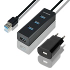 Концентратор AXAGON USB 3.1 to 4xUSB 3.0 1.2m + power adapter + cable USB to Micro 5P black (HUE-S2BP) U1124321