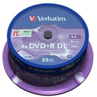 Диск DVD+R Verbatim 8.5Gb 8x CakeBox 25шт Matt Silver (43757)