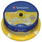 Диск DVD+RW Verbatim 4.7Gb 4x CakeBox 25 шт silver (43489)