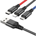 Дата кабель USB 2.0 AM to Lightning + Micro 5P + USB-C 1.0m 2A nylon black+red+blue HOCO (6931474768636) U1089607