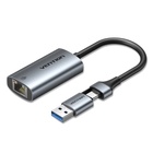 Перехідник USB-C + USB A to RJ45 Ethernet 1000Mbps 0.15m aluminum gray Vention (CFQHB) U1125528