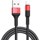 Дата кабель USB 2.0 AM to Lightning 1.0m 2A 18W nylon black+red HOCO (6957531080190) U1089606