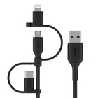 Дата кабель USB 2.0 AM to Lightning + Micro 5P + Type-C 1.0m black Belkin (CAC001BT1MBK) U0851136