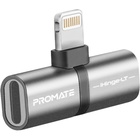 Перехідник Lightning M to 2xLightning F Audiо + Charge Promate (ihinge-lt.grey) U1071497